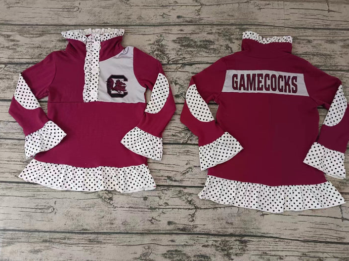 5.8 Baby Girls Team Game Dark Red Pullover Shirt Tee Shirts preorder(moq 5)