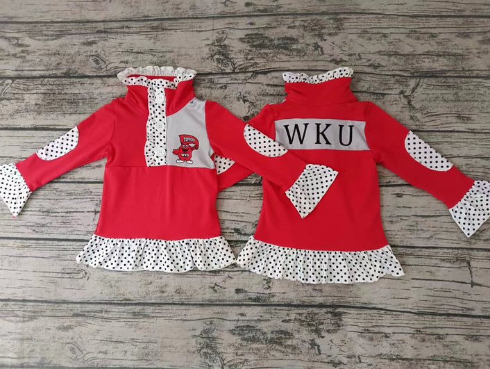 5.8 Baby Girls Team Red Ruffle Pullover Shirt Tee Shirts preorder(moq 5)