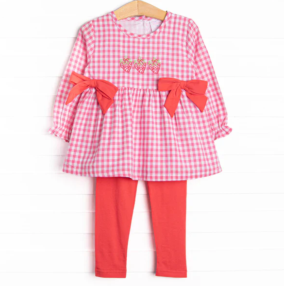 5.8 MOQ 5 Baby Girls Strawberry Tunic Top Hot Pink Pants Set