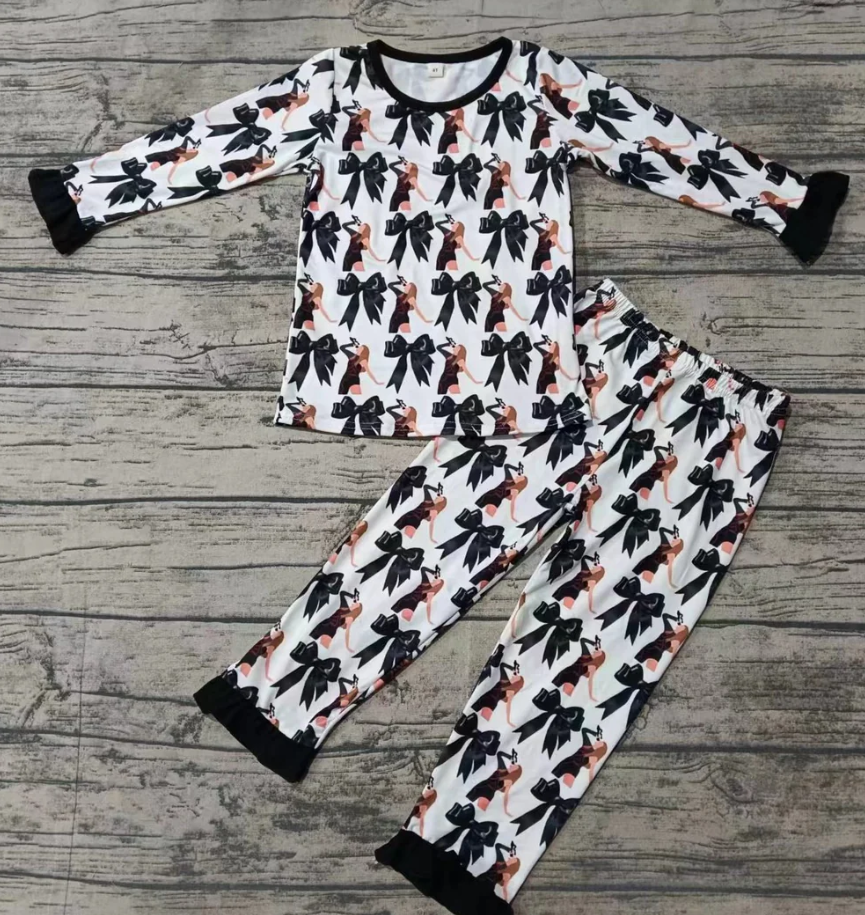 5.9 MOQ 5 Baby Girls Singer Bow Long Sleeve Pajama Set
