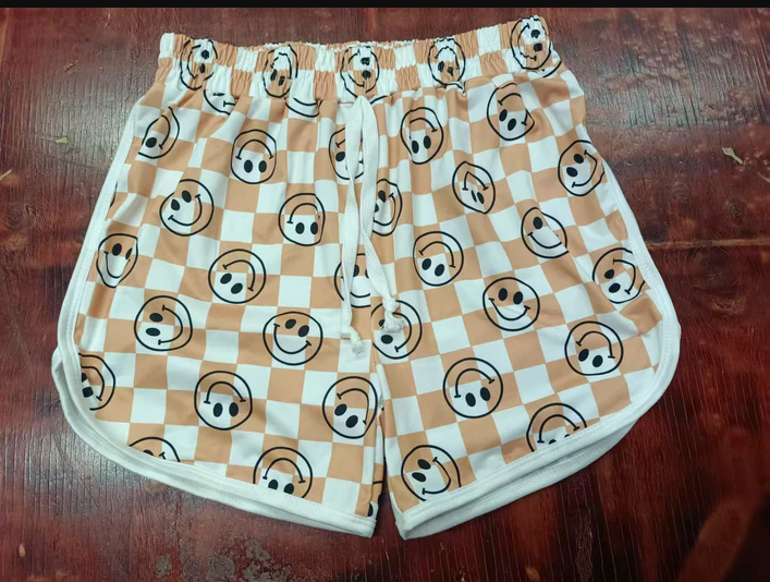 5.12 Preorder moq 5 Baby Girls Khaki Plaid Smiles Shorts Bottoms With Belt