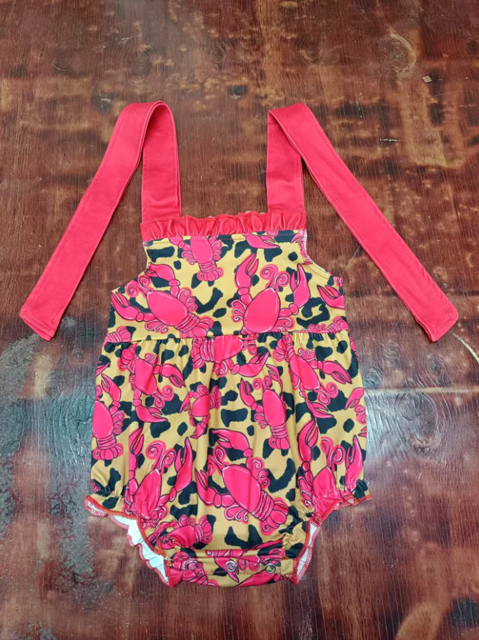 5.12 Preorder moq 5 Baby Girls Pink Strap Leopard Crayfishes Ruffle Rompers