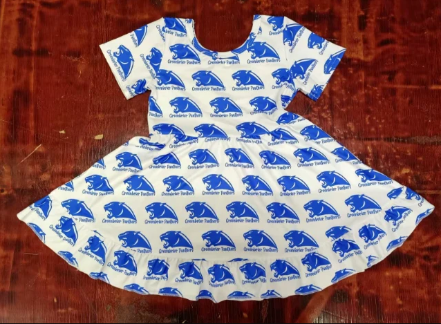 5.13 Preorder moq 5 Baby Girls Short Sleeves Blue Tigers Plaid Knee Length Dresses