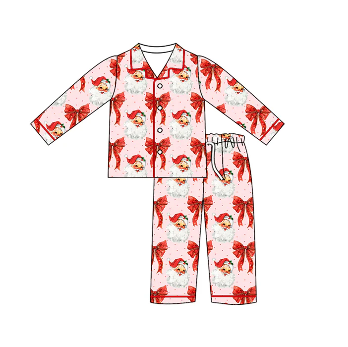 5.14 Preorder (moq 5)Baby Girls Christmas Red Bows Buttons Top Pants Pajamas