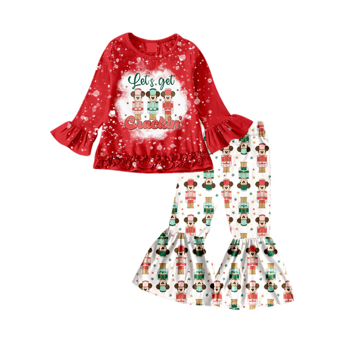 5.14 Baby Girls Christmas Cartoon Soldier Bell Bottom Pants Clothes Sets preorder(moq 5)