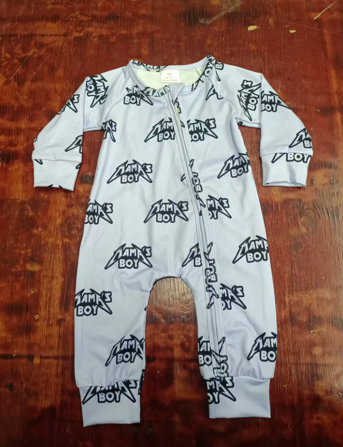 5.16 Preorder moq 5 Baby Boys Gray Long Sleeves Mama's Boy Zipper Pant Rompers
