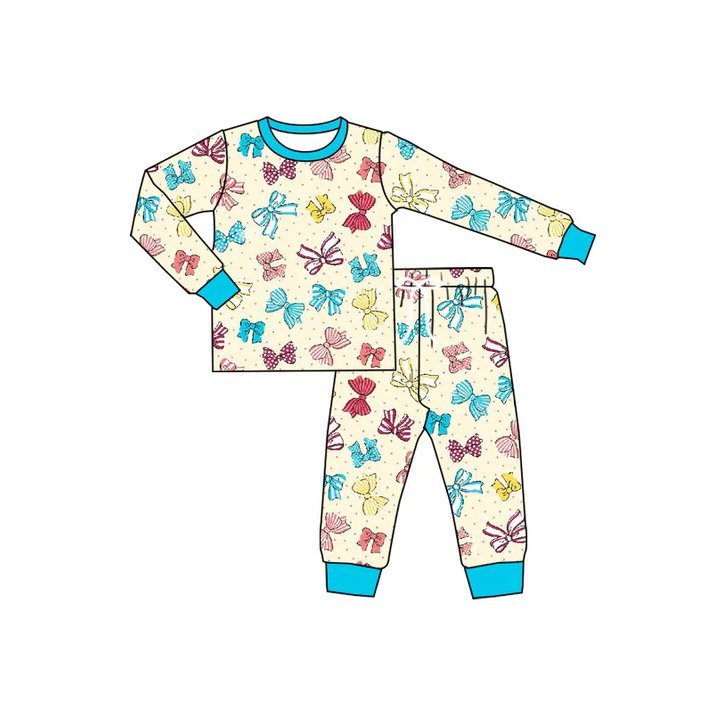 5.20 Preorder (moq 5)Baby Boys Long Sleeves Colorful Bows Top Pant Pajamas Set