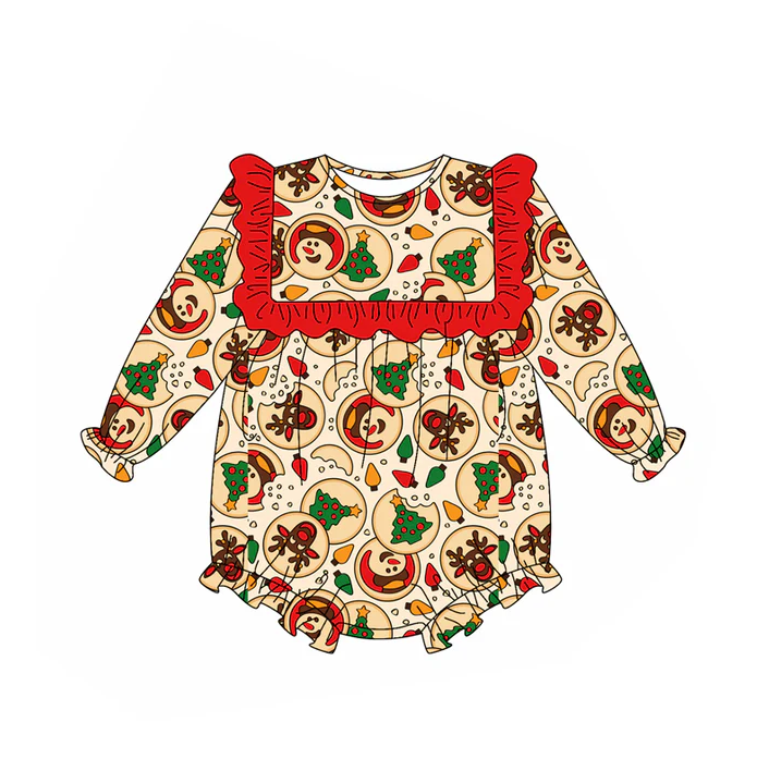 5.21 Preorder (moq 5)Baby Girls Long Sleeves Deer Trees Plaid Ruffle Rompers