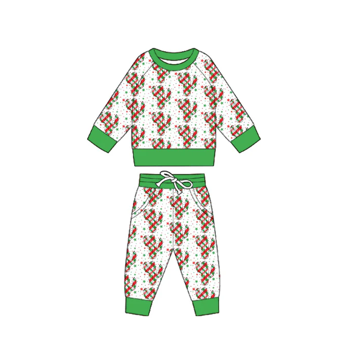 5.23 Preorder (moq 5)Baby Boys Long Sleeves Plaid Cactus Stars Top Pockets Pant Pajamas Set
