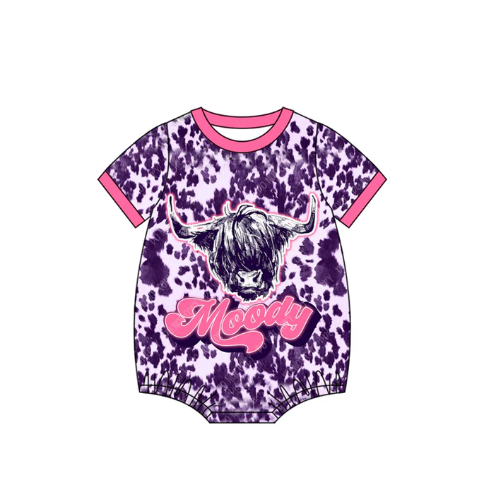 5.29 Preorder (moq 5)Baby Infant Western Leopard Cow Moody Short Sleeve Rompers