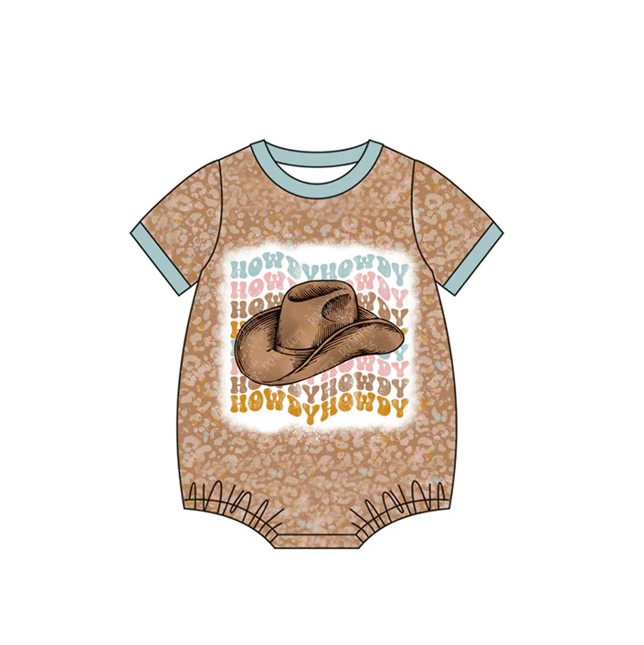5.29 Preorder (moq 5)Baby Girls Howdy Leopard Short Sleeve Rompers