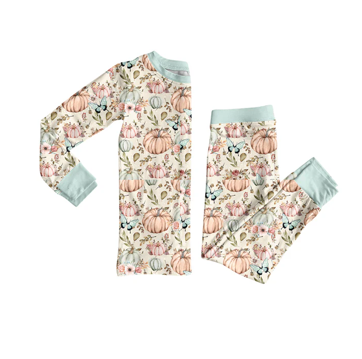 6.2 Preorder (moq 5)Baby Girls Long Sleeves Pumpkins Butterfly Top Pant Pajamas Sets