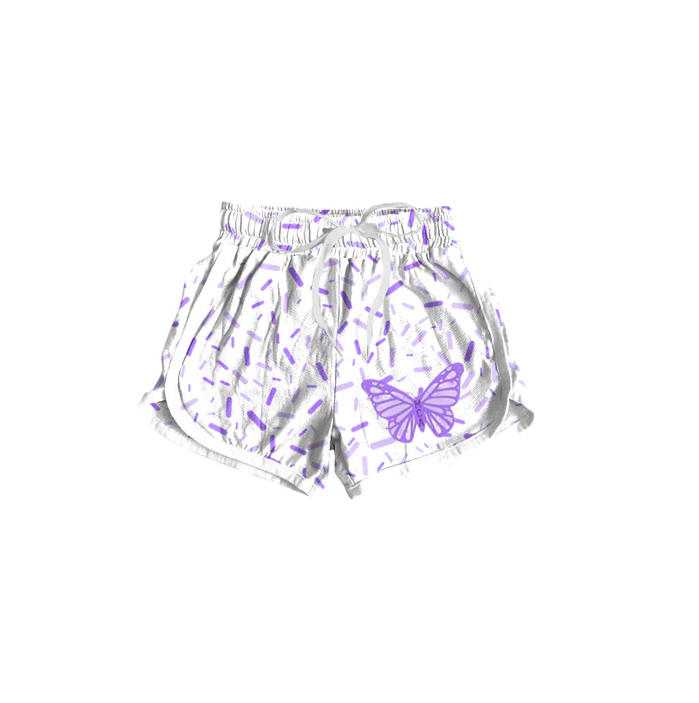 6.3Preorder(moq 5) Baby Girls Team Lavender Butterfly Sprinkles Sports Shorts