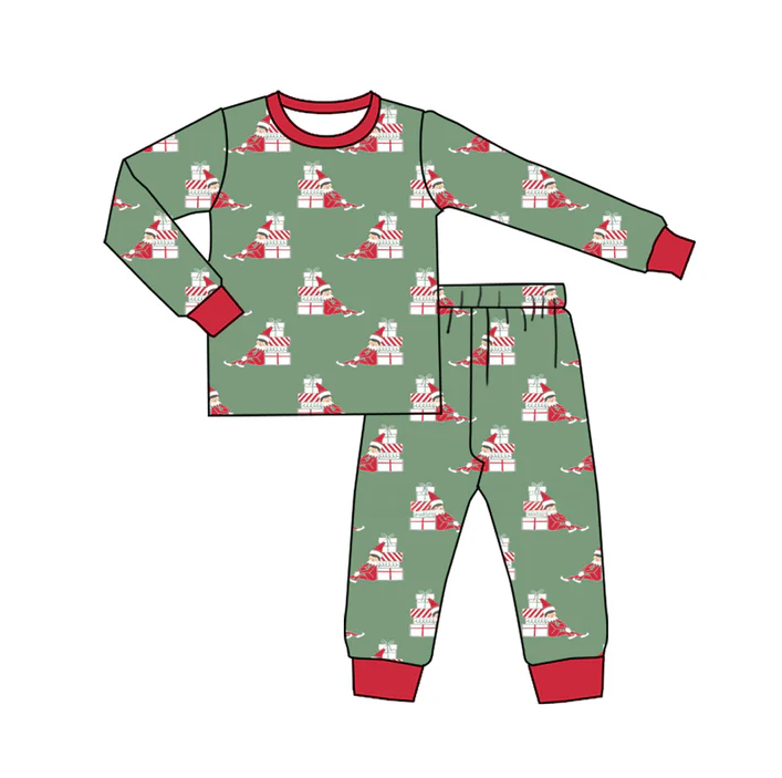 6.6 Preorder (moq 5)Baby Boys Dark Green Long Sleeves Gifts Plaid Top Pant Pajamas Set