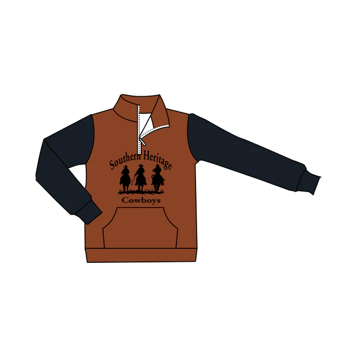 6.9 Preorder (moq 5)Baby Boys Western Cowboy Rodeo Zip Pocket Pullovers Tee Shirts