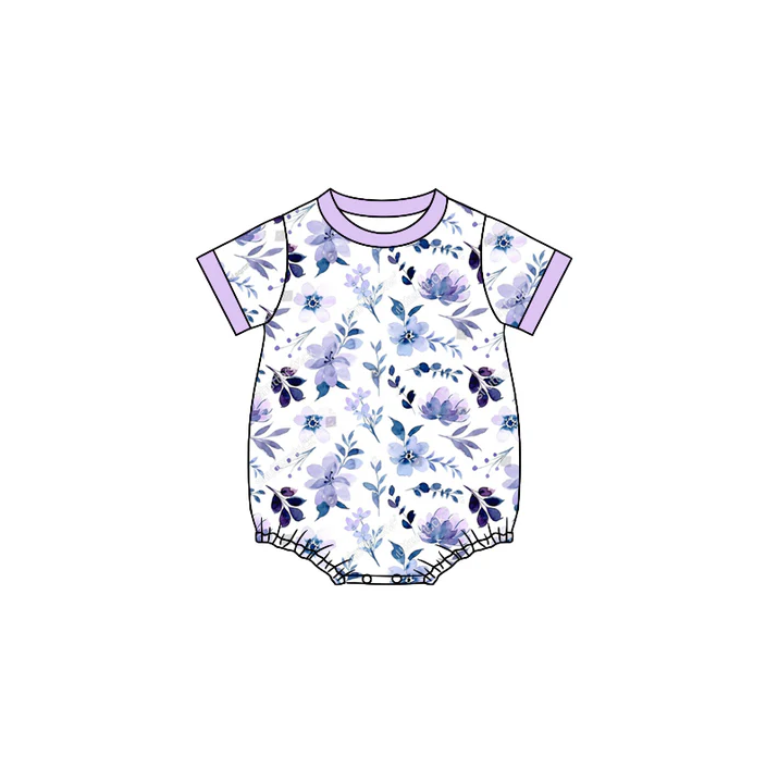 6.10 Preorder (moq 5)Baby Girls Lavender Flowers Short Sleeve Rompers