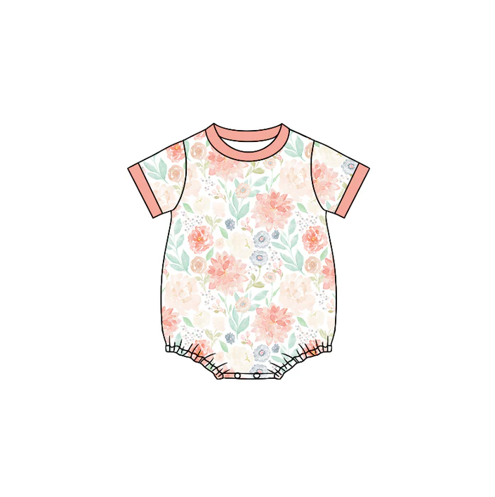 6.10 Preorder (moq 5)Baby Girls Pink Flowers Short Sleeve Rompers