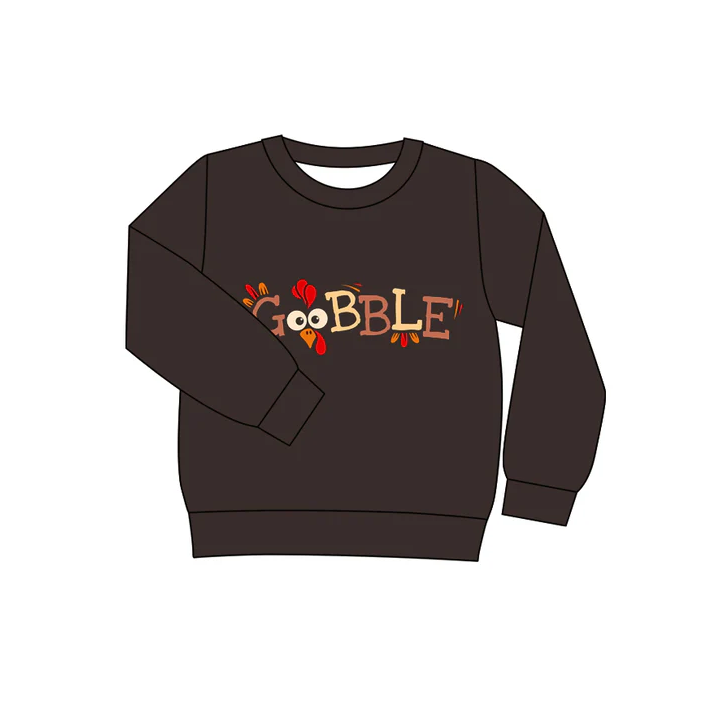 6.10 Preorder (moq 5)Baby Girls Long Sleeves Thanksgiving Gobble Turkey Tee Shirts Tops