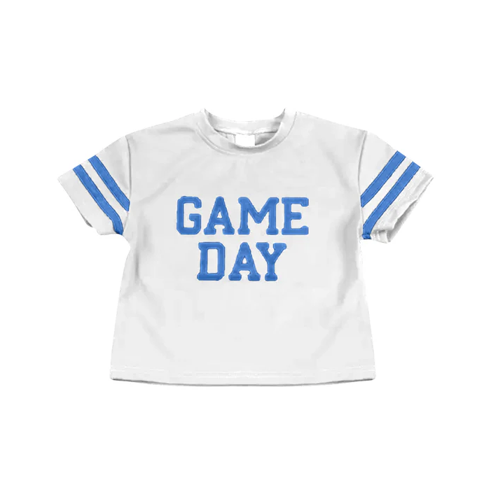 6.10 Preorder (moq 5)Baby Girls Blue Game Day Team Cheer Short Sleeve Sports Shirts Tops