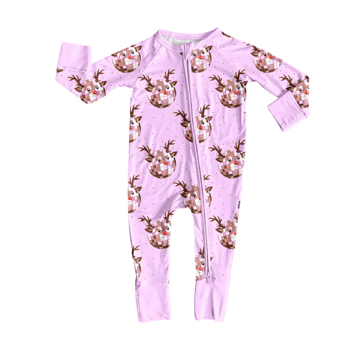 6.11 Preorder (moq 5)Baby Girls Lavender Long Sleeves Plaid Deer Plaid Zipper Rompers