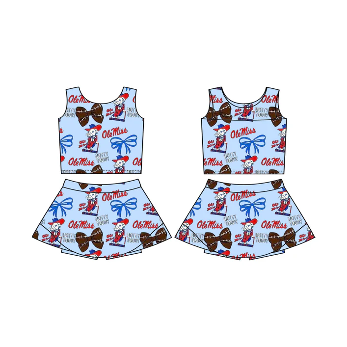 6.12 Preorder (moq 5)Baby Girls Ole Miss Team Sleeveless Top Skorts Sets