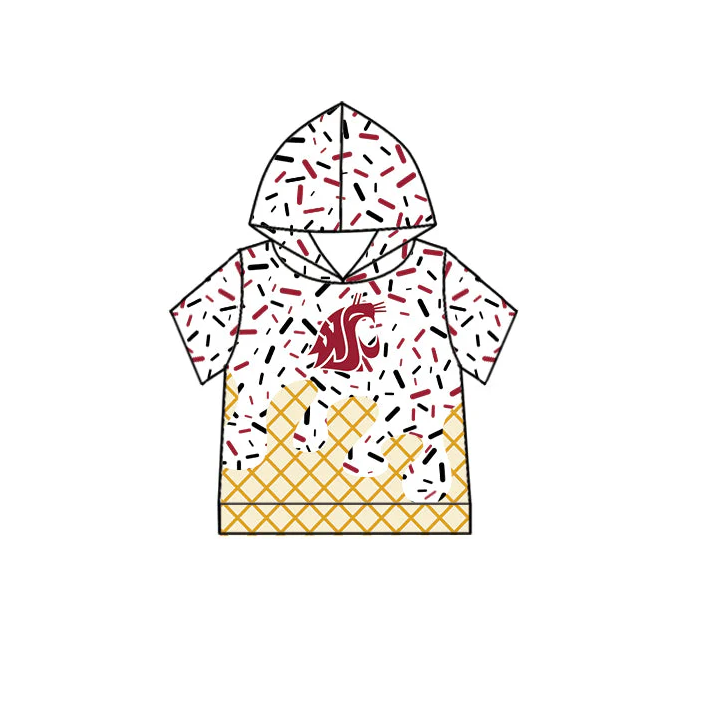 6.14 Preorder (moq 5)Baby Boys Red Cougars Drip Team Short Sleeves Hoodies Top
