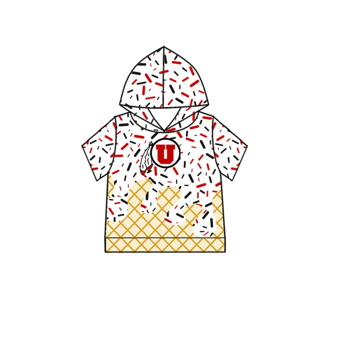 6.14 Preorder (moq 5)Baby Boys Red U Short Sleeves Drip Team Hoodies Top