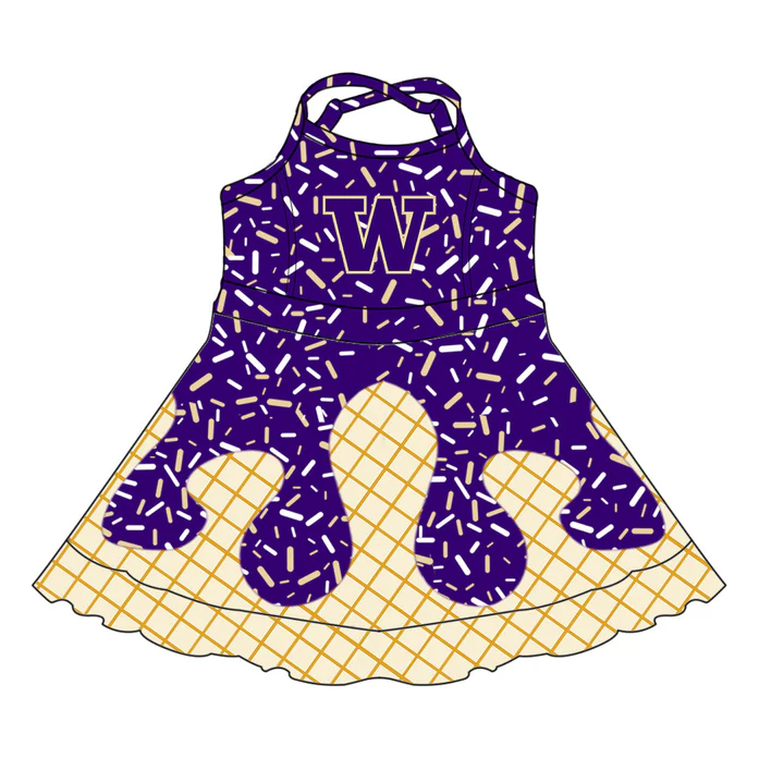 6.14 Preorder (moq 5)Baby Girls Purple W Strap Drip Shorts Ruffle Team Knee Length Dresses