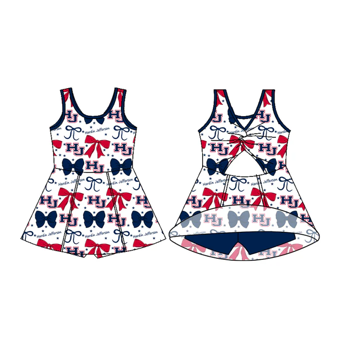 6.20 Preorder (moq 5)Baby Girls HJ bows Team Knee Length Dresses