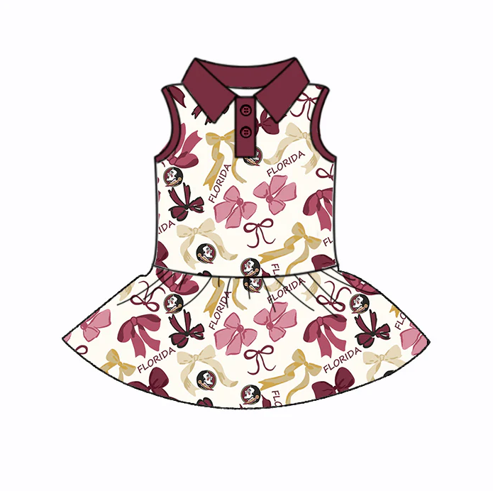 6.20 Preorder (moq 5)Baby Girls Sleeveless Dark Red Bows Plaid Florida Button Team Knee Length Dresses