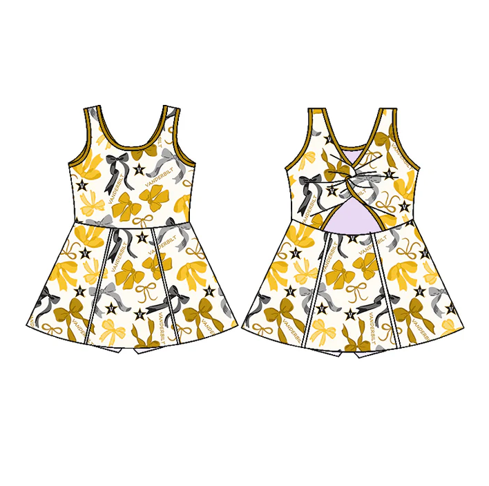 6.20 Preorder (moq 5)Baby Girls Sleeveless Yellow Bows Plaid Vanderbilt Short Team Knee Length Dresses