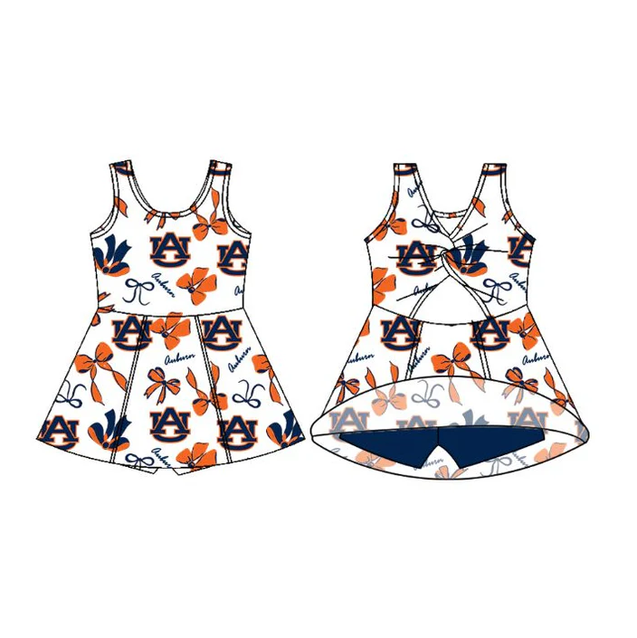 6.20 Preorder (moq 5)Baby Girls Sleeveless Bows Auburn Shorts Team Knee Length Dresses