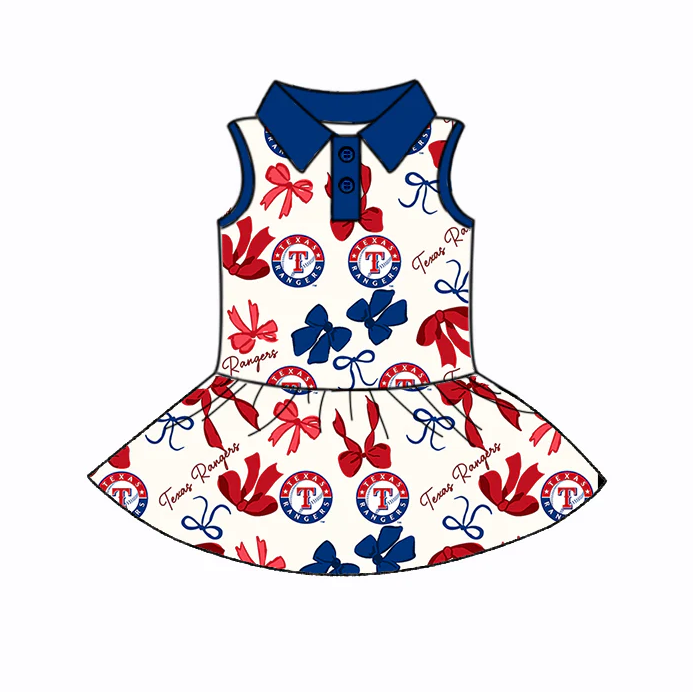 6.21 Preorder (moq 5)Baby Girls Sleeveless Bows Plaid T Button Team Knee Length Dresses