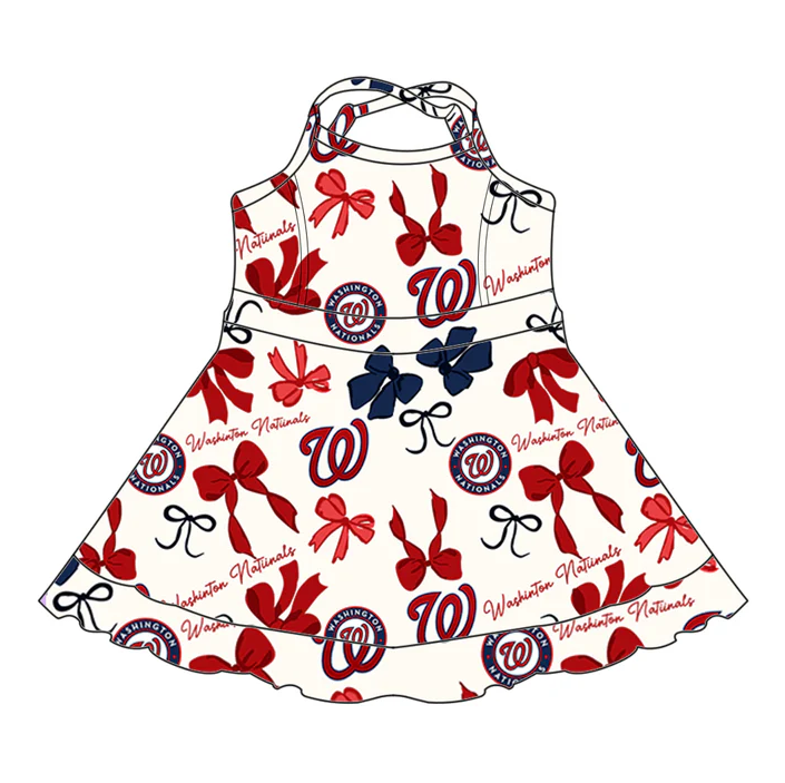 6.21 Preorder (moq 5)Baby Girls Strap Bows Plaid W Short Ruffle Team Knee Length Dresses