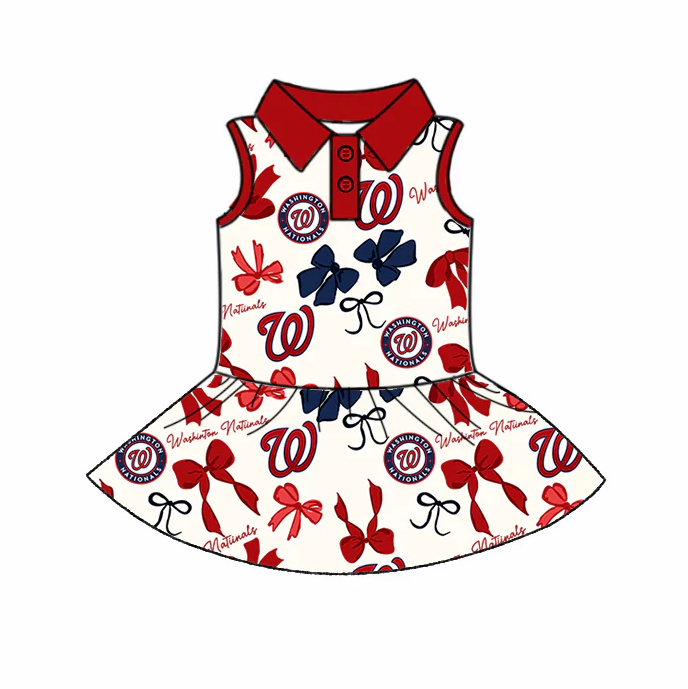 6.21 Preorder (moq 5)Baby Girls Sleeveless Bows Plaid W Button Team Knee Length Dresses