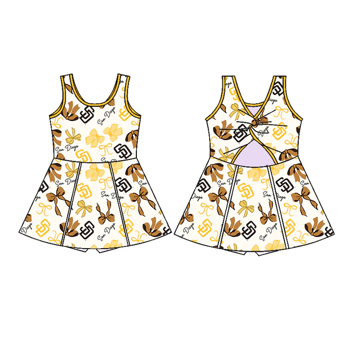 6.21 Preorder (moq 5)Baby Girls Yellow Sleeveless Bows Plaid SD Short Team Knee Length Dresses
