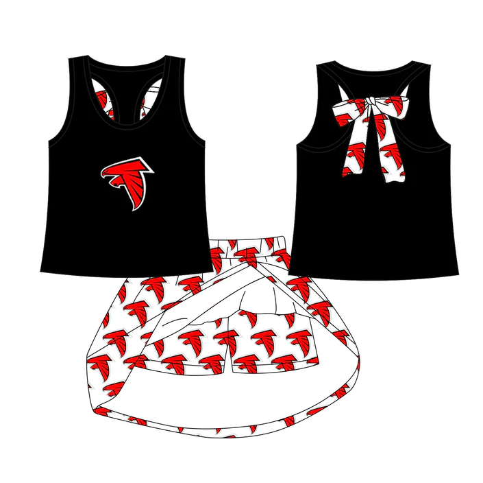 6.21 Preorder (moq 5)Baby Girls Black Loving Falcons team Top Skirt Skort Sets