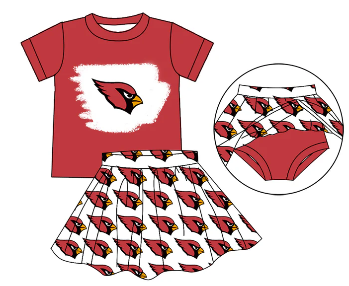 6.21 Preorder (moq 5)Baby Girls Red Cardinals Top Bummie Skorts Team Sets