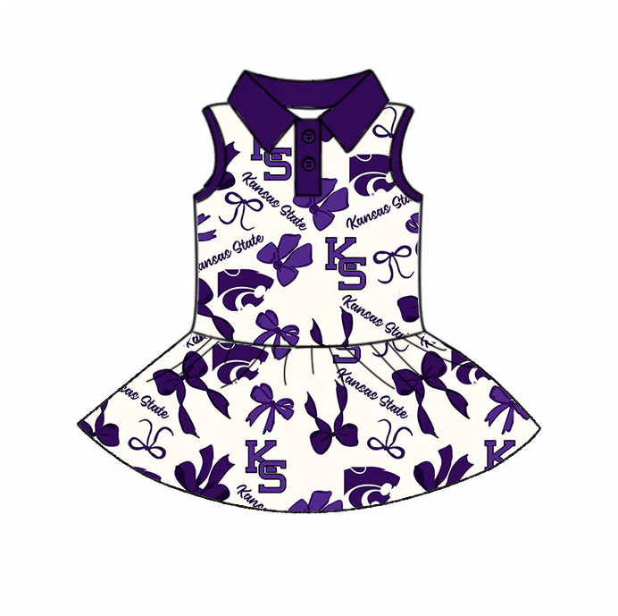 6.27 Preorder (moq 5)Baby Girls Purple Sleeveless Bows Plaid KS Button Team Knee Length Dresses