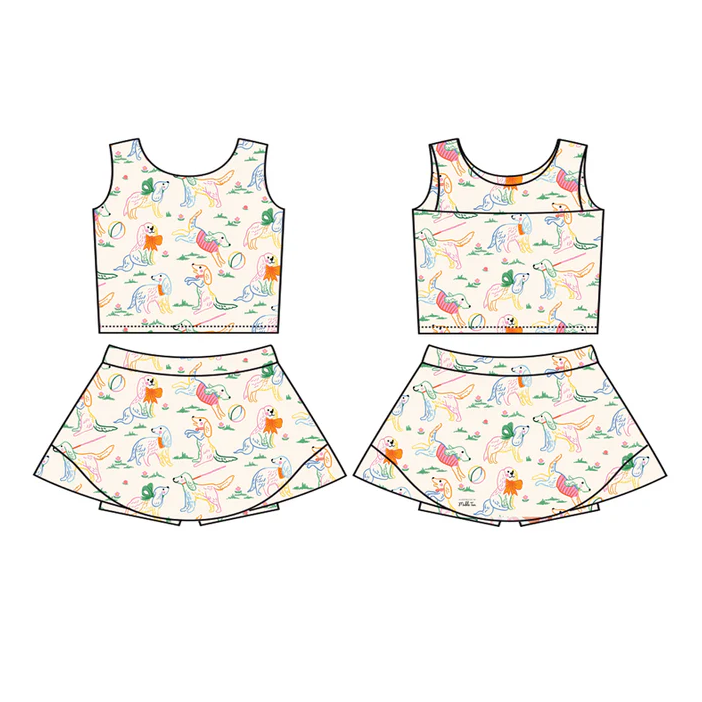 6.27 Preorder (moq 5)Baby Girls Sleeveless Dogs Balls Top Skorts Set