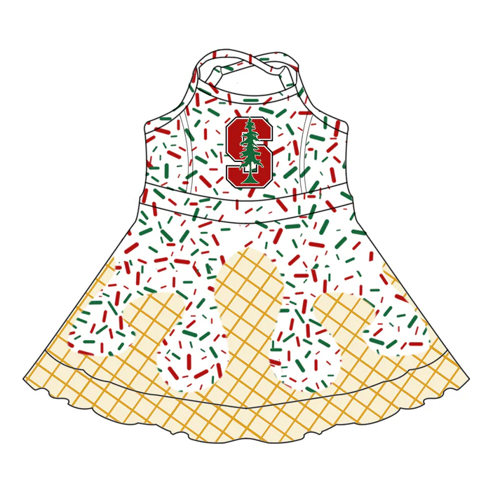 6.30 Preorder (moq 5)Baby Girls Strap Red S Trees Drip Shorts Ruffle Team Knee Length Dresses