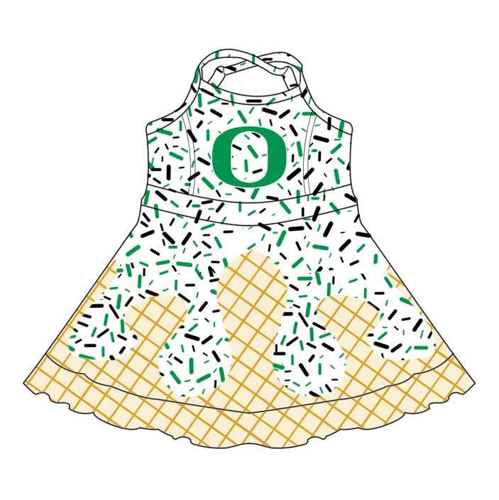 6.30 Preorder (moq 5)Baby Girls Strap Green O Drip Shorts Ruffle Team Knee Length Dresses