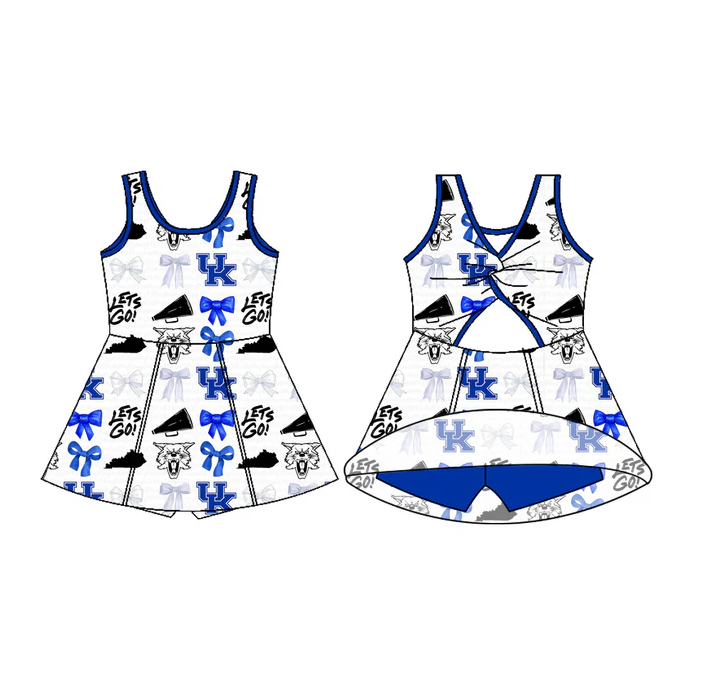 7.1 Preorder (moq 5)Baby Girls Sleeveless Blue Bows UK Shorts Team Knee Length Dresses