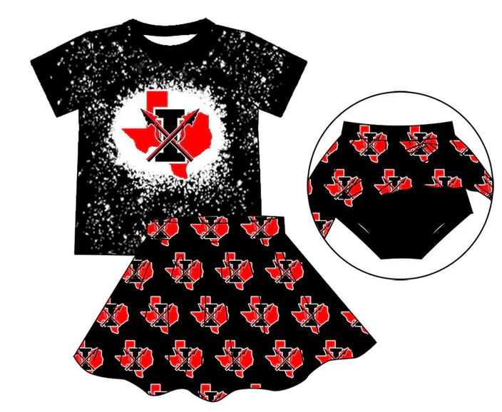 7.2 Preorder (moq 5)Baby Girls Black I Top Bummie Skorts Team Sets