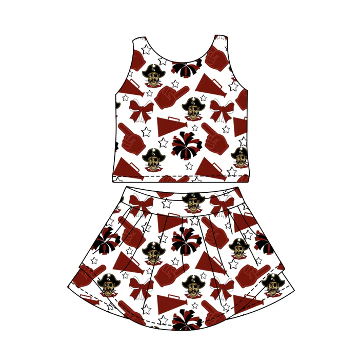 7.3 Preorder (moq 5)Baby Girls Wine RAIDERS Sleeveless Top Skorts Team Set
