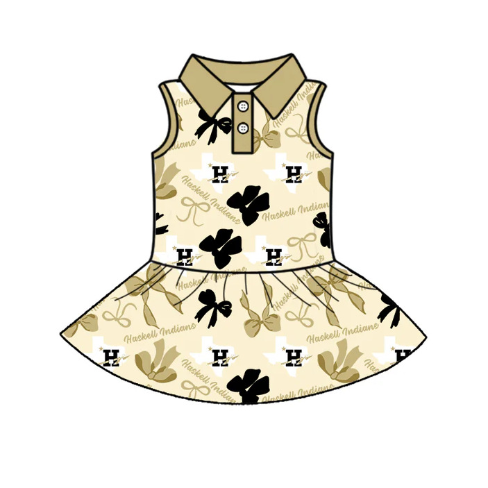 7.3 Preorder (moq 5)Baby Girls Sleeveless Haskell Indians Bows Plaid Button Team Knee Length Dresses