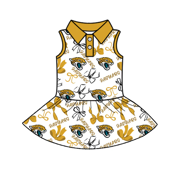 7.3 Preorder (moq 5)Baby Girls Sleeveless Bows Plaid Eaguars Button Team Knee Length Dresses