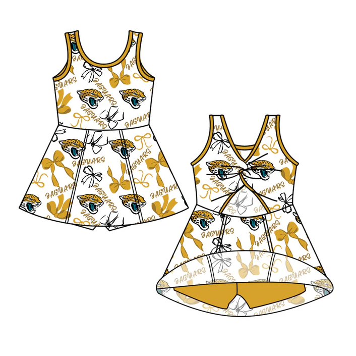 7.3 Preorder (moq 5)Baby Girls Sleeveless Bows Plaid Eaguars Shorts Team Knee Length Dresses