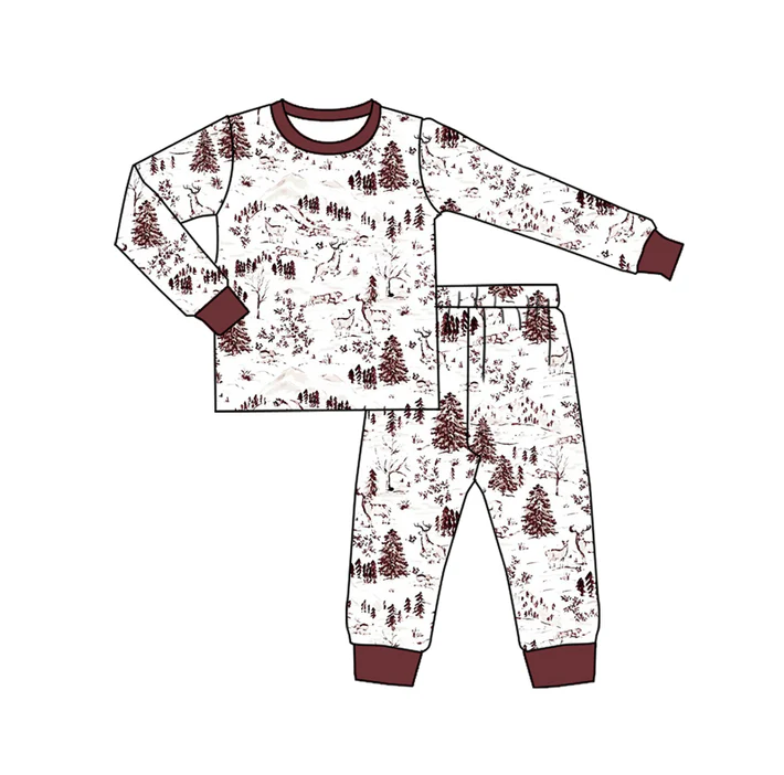 7.4 Preorder (moq 5)Baby Boys Long Sleeves Western Deer Top Pant Pajamas Clothes Set