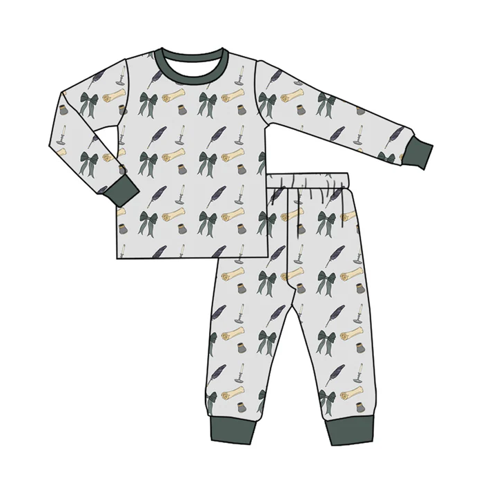 7.5 Preorder (moq 5)Baby Boys Long Sleeves Bows Fur Plaid Top Pant Pajamas Clothes Set